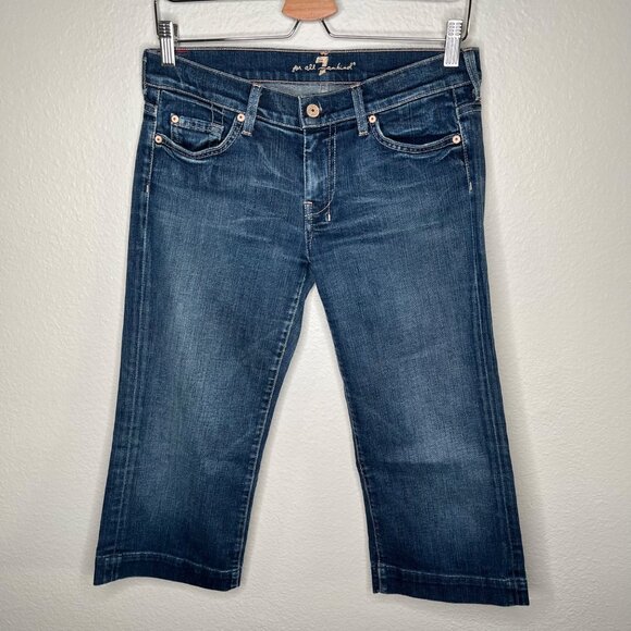 7 For All Mankind Dojo Crop Mid Rise Blue Denim  Jeans Size 29 - Picture 5 of 9